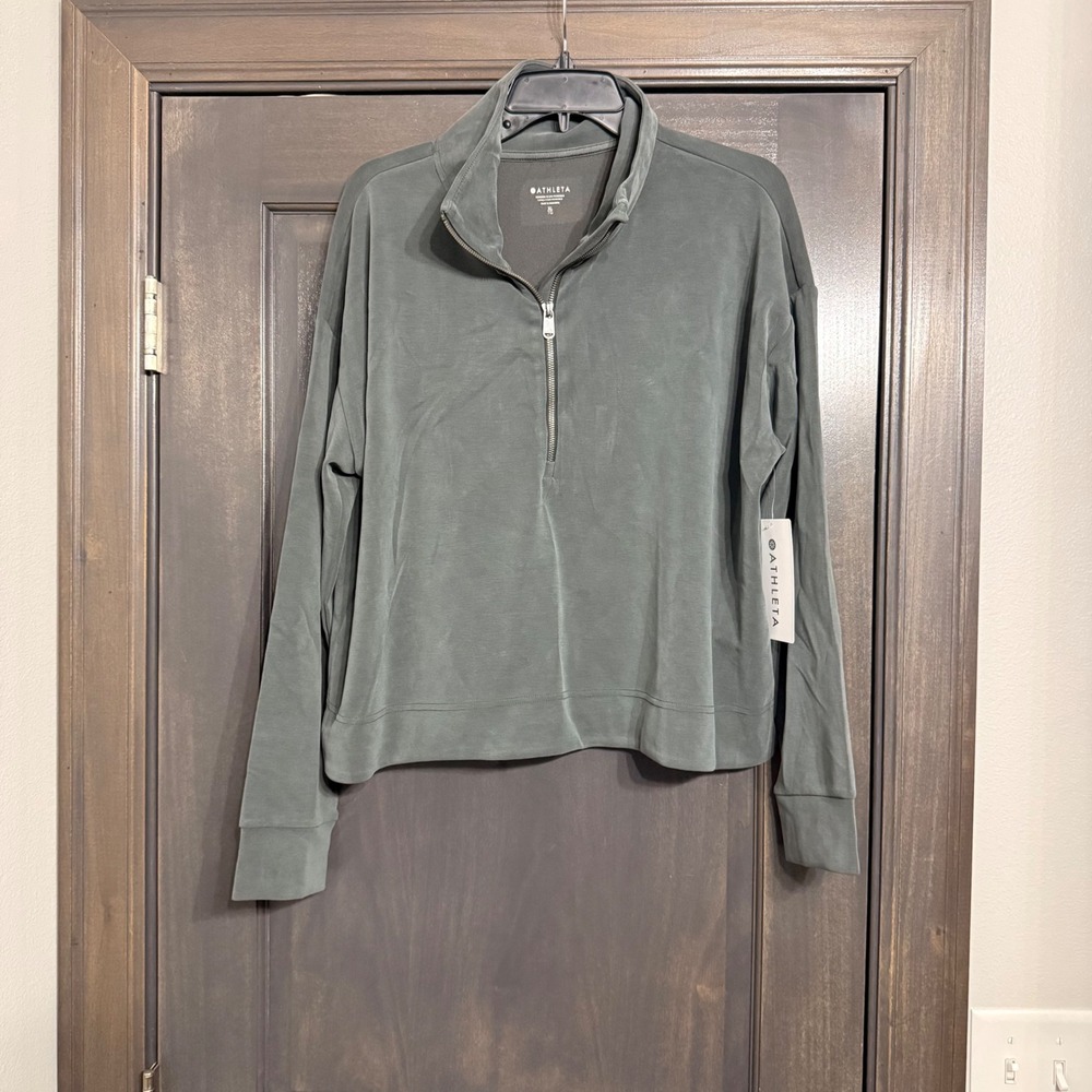 Athleta Seasoft Quarter Zip Pullover Dark Green XL NWT Breathable Stretch